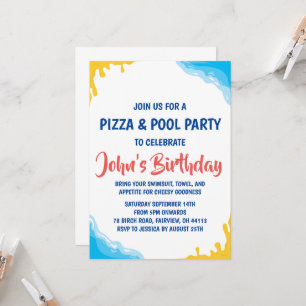 convite de festas de piscina de pizza