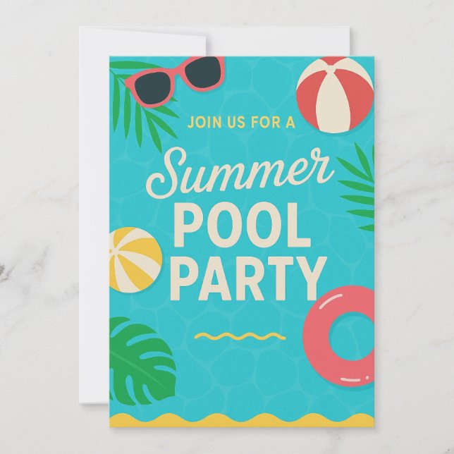 Convite de festas de Piscina de Verão | Bright Tro (Frente)