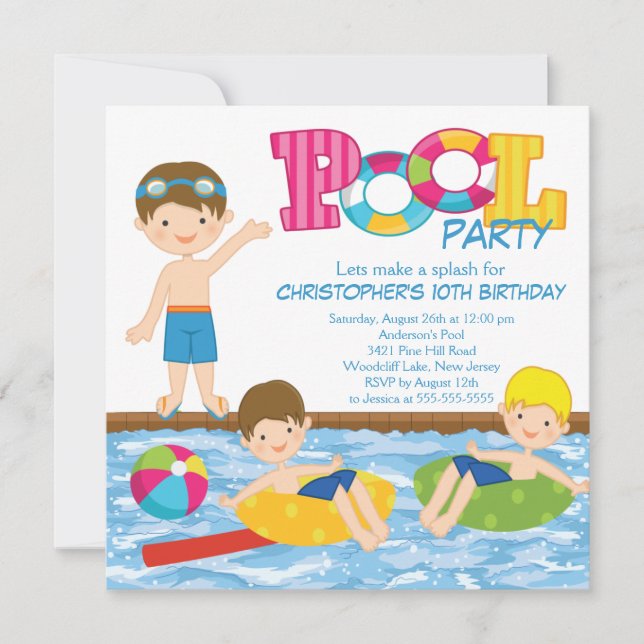Convite de festas de Piscina de verão de Brunette  (Frente)