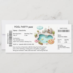 Convite de festas de Piscina do estilo de tíquete 