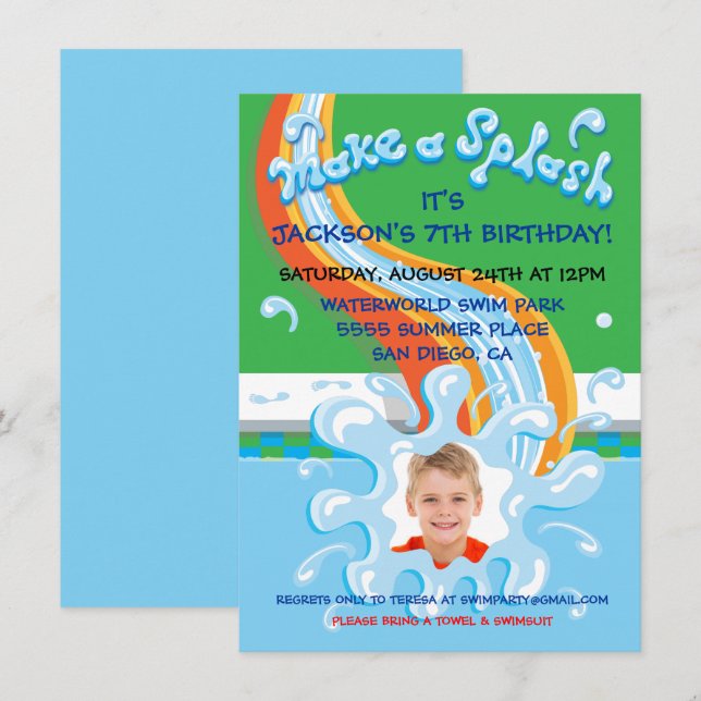 Convite de festas de Piscina do Parque de Diaposit (Frente/Verso)