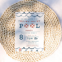 Convite de festas de Piscina Náutica de Aquarela