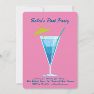 Convite de festas de Piscina rosa tropical