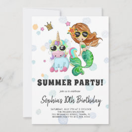 Convite de festas de Piscina Unicorn e Mermaid