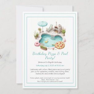 Convite de festas de pizza Piscina - Divertido Ani