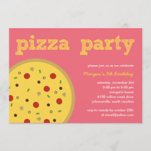 Convite de festas de pizza (rosa)