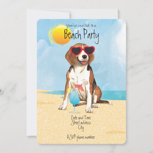 Convite de festas de praia de Summer Beagle (Frente)
