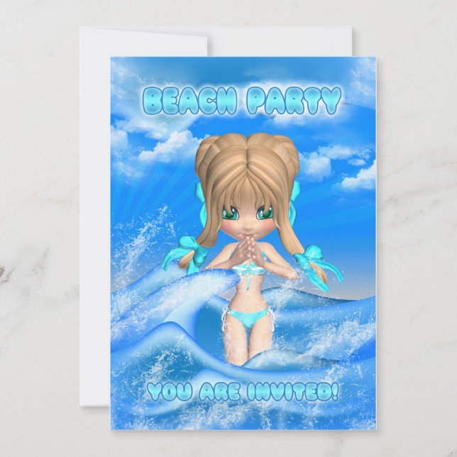 convite de festas de praia - festa de praia divert (Frente)