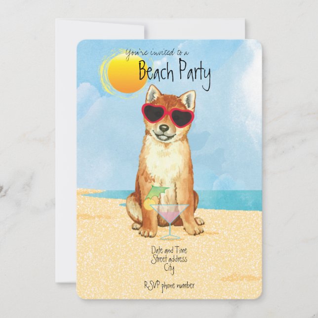 Convite de festas de praia Summer Shiba Inu (Frente)