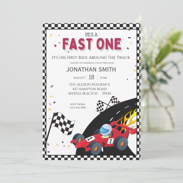 Convite de festas de primeiro aniversario de Carro (Em pé/Frente)