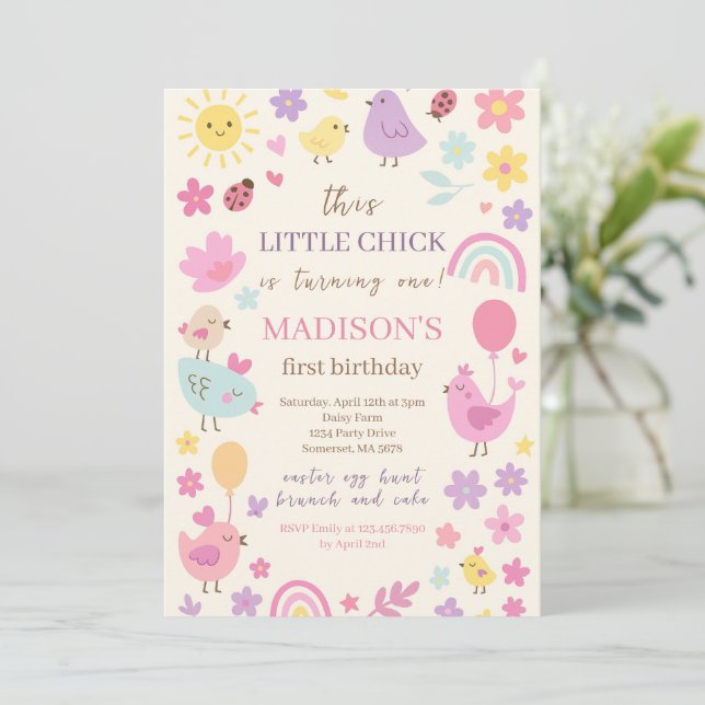 Convite de festas de primeiro aniversario de frang (Em pé/Frente)