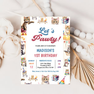 Convite de festas de primeiro aniversario de Gato 