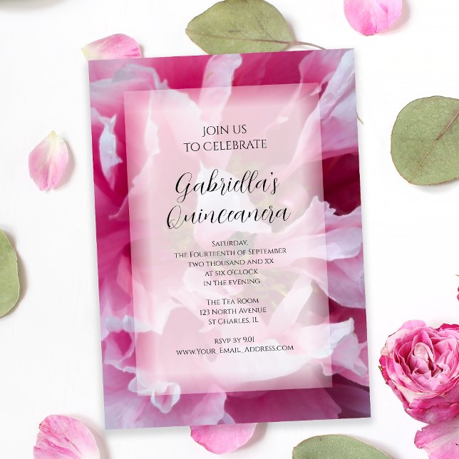 Convite de festas de Quinceanera, Flor de Peony Ro (Criador carregado)