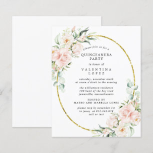 Convite de festas de Quinceanera Floral Cor-de-Ros
