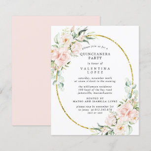 Convite de festas de Quinceanera Floral Cor-de-Ros