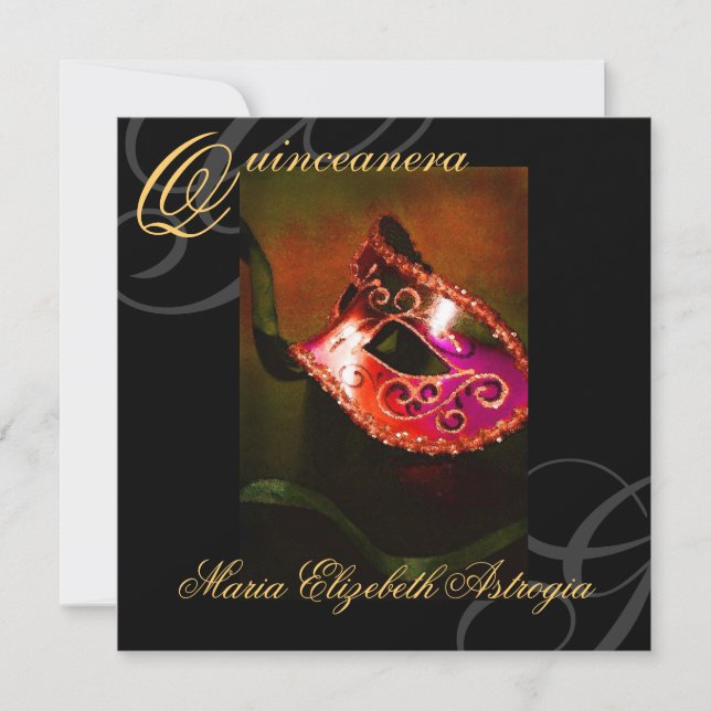 Convite de festas de Quinceanera Vermelha Mascarad (Frente)
