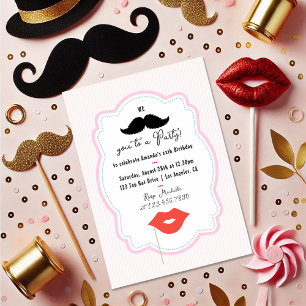 Convite de festas de Retornos Mustache Pink Quirky