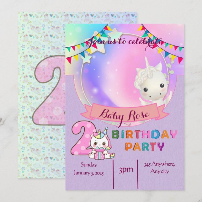 Convite de festas de segundo aniversário Mágico (Frente/Verso)