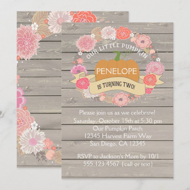 Convite de festas de segundo aniversário rosa (Frente/Verso)