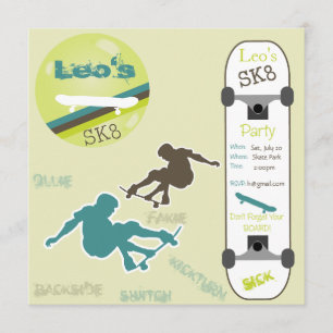 Convite de festas de skate para rapazes
