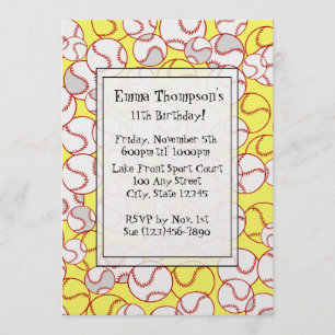 Convite de festas de Softball