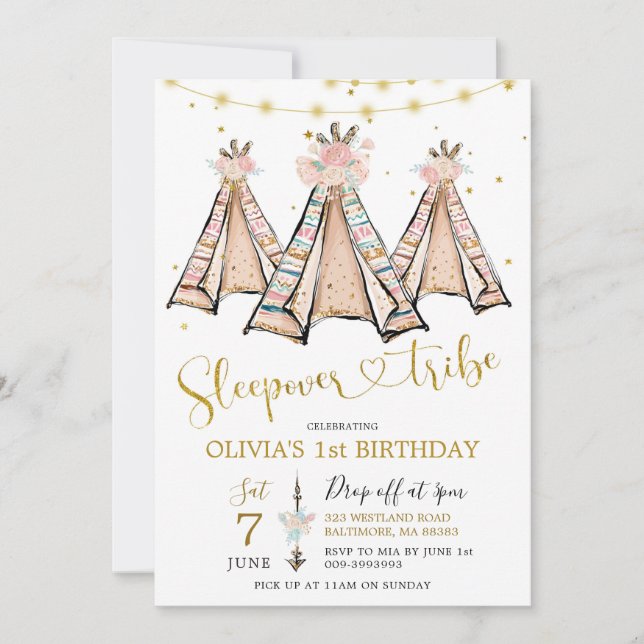 Convite de festas de soneca-rosa-rosa (Frente)