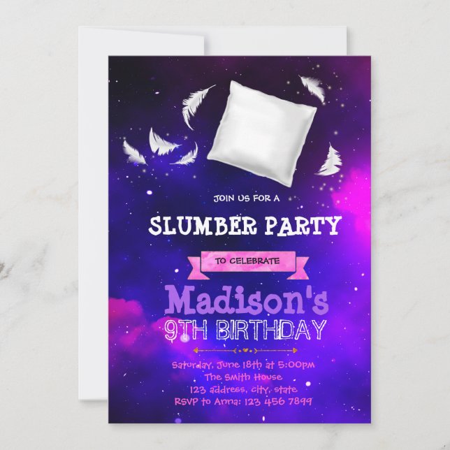 Convite de festas de sono de galáxia bonita (Frente)
