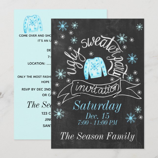 Convite de festas de Suéter de Natal Feio (Frente/Verso)