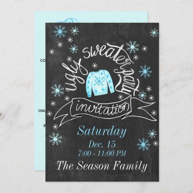Convite de festas de Suéter de Natal Feio (Frente/Verso)