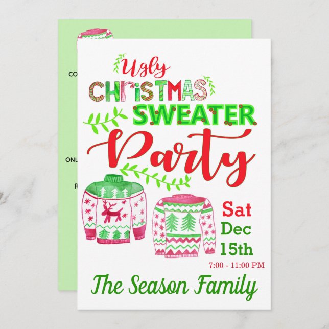 Convite de festas de Suéter de Natal Feio (Frente/Verso)