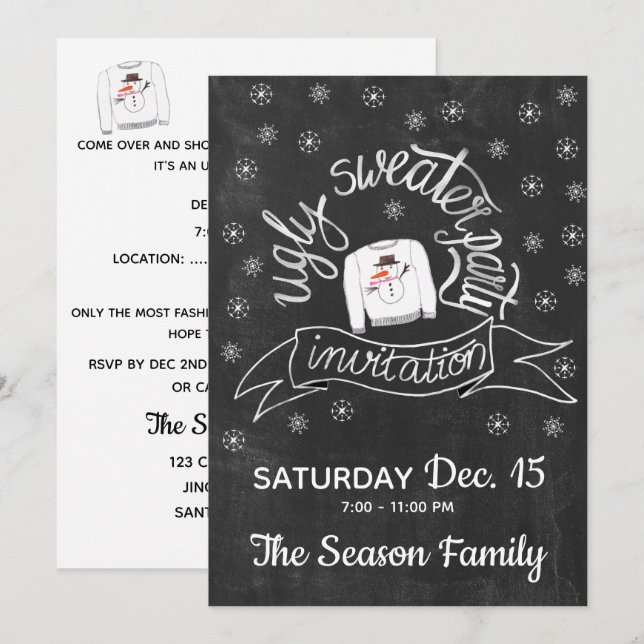Convite de festas de Suéter de Natal Feio (Frente/Verso)
