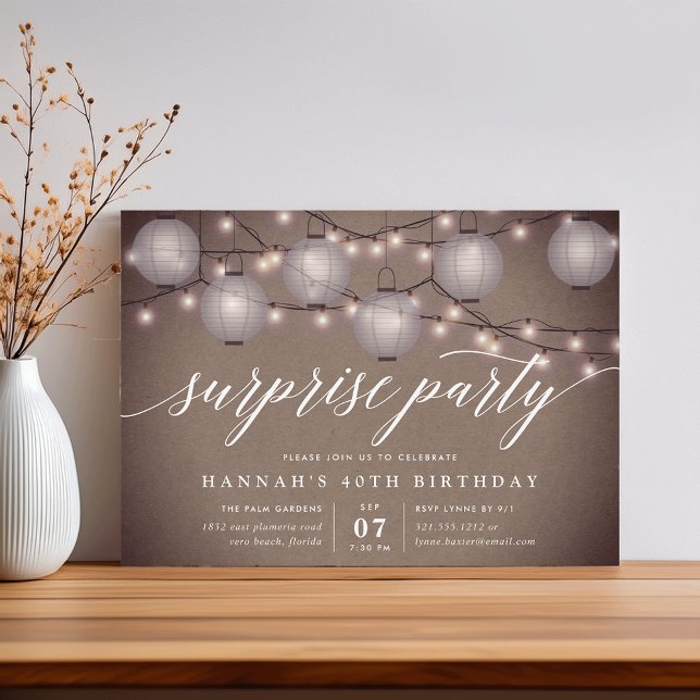 Convite de festas de Surpresa Rustic Lanterns (Criador carregado)