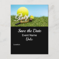 Convite de festas de tênis e esfera tênis