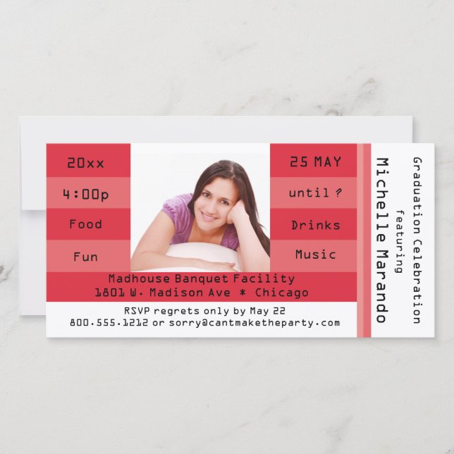 Convite de festas de Tíquete de Admissão de Fotogr (Frente)