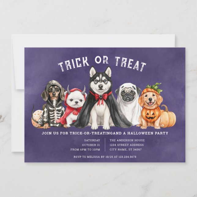 Convite de festas de Trick ou Tratar Cães de Hallo (Frente)