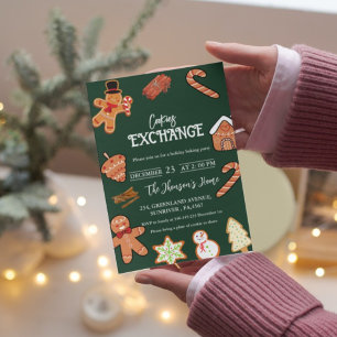 Convite de festas de troca de cookies verdes no Na