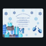 Convite de festas de troca de presentes de Hanukka<br><div class="desc">Comece a diversão da sua festa de Chanucá com este convite delicioso, com estrelas perigosas de David, presentes embrulhados em azul, flocos de neve e sonhos. Desenhado por Freepik). Projetado por Freepik). () A placa é fácil de personalizar com seu texto, fonte, cor da fonte, opções de forma de papel...</div>