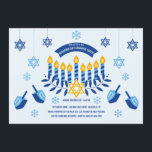 Convite de festas de troca de presentes Hanukkah<br><div class="desc">Comece a diversão da sua festa de Chanucá com este encantador convite com a Estrela de David, uma menorah e sonhos em tons de azul e ouro.Concebida por Freepik (). () A placa é fácil de personalizar com o seu texto, fonte, cor da fonte, opções de forma de papel e...</div>