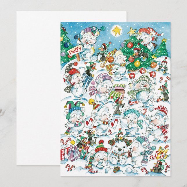 Convite de festas de Urso Polar de Natal de Banda  (Frente/Verso)