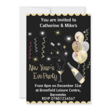 Convite de festas de Véspera de ano novo - Preto e