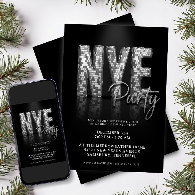 Convite de festas de Véspera de ano novo Silver Sp (Silver Sparkle New Years Eve Party Invitations)