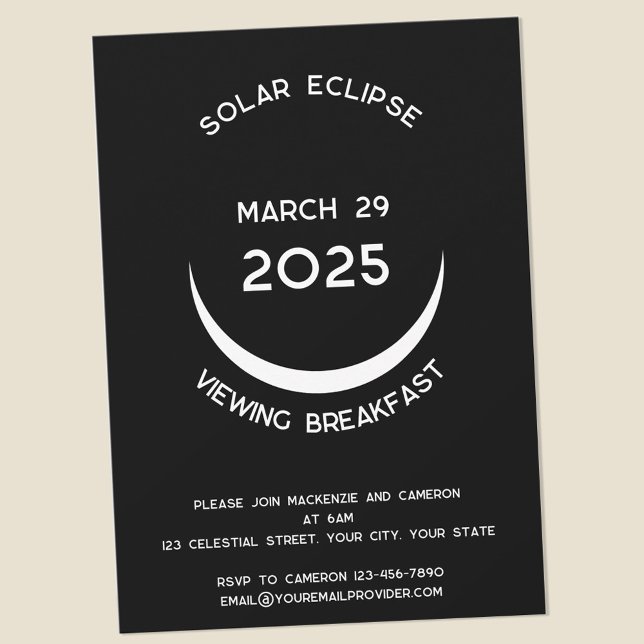 Convite de festas de Visualização Solar Eclipse 20 (Partial Solar Eclipse March 29 2025 personalized viewing party breakfast invitaion with custom text)