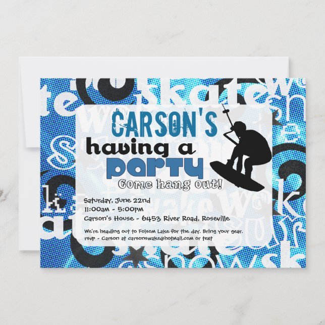 Convite de festas de wakeboard (Frente)