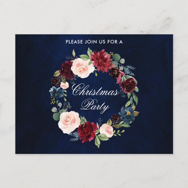 Convite de festas de Watercolor Floral Wreath Chri (Frente)