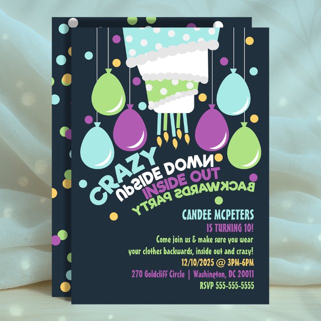 Convite de festas Dentro para trás para baixo para (Upside Down Inside Out Backwards Party Invitation
)