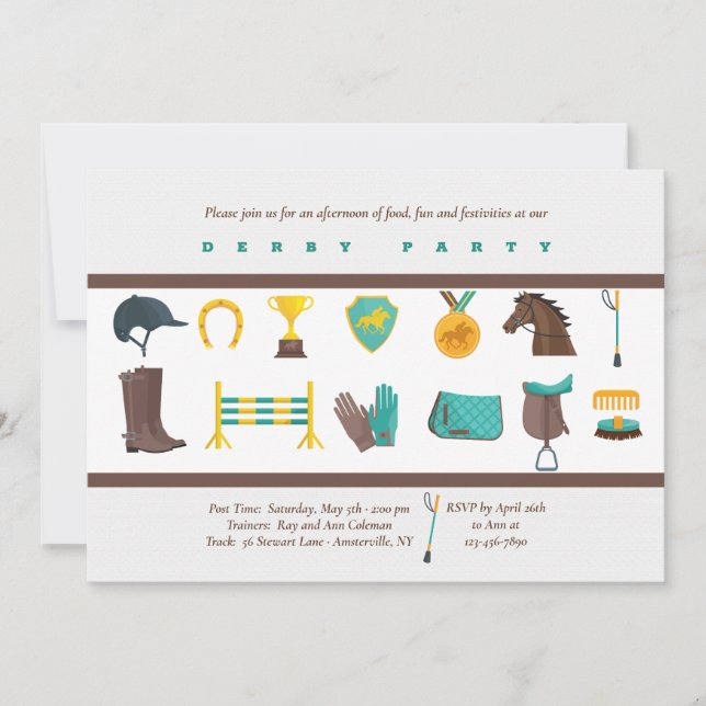Convite de festas Derby de Elementos Equestres (Frente)