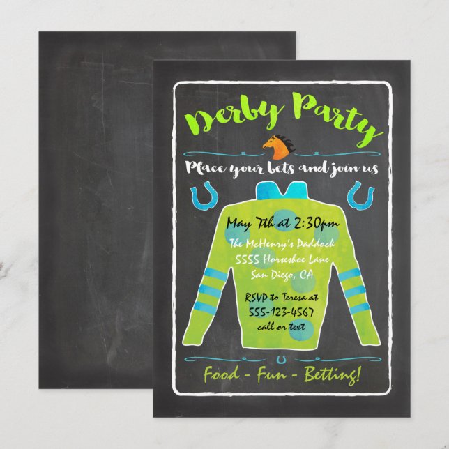 Convite de festas Derby Horse Racing Chalkboard (Frente/Verso)