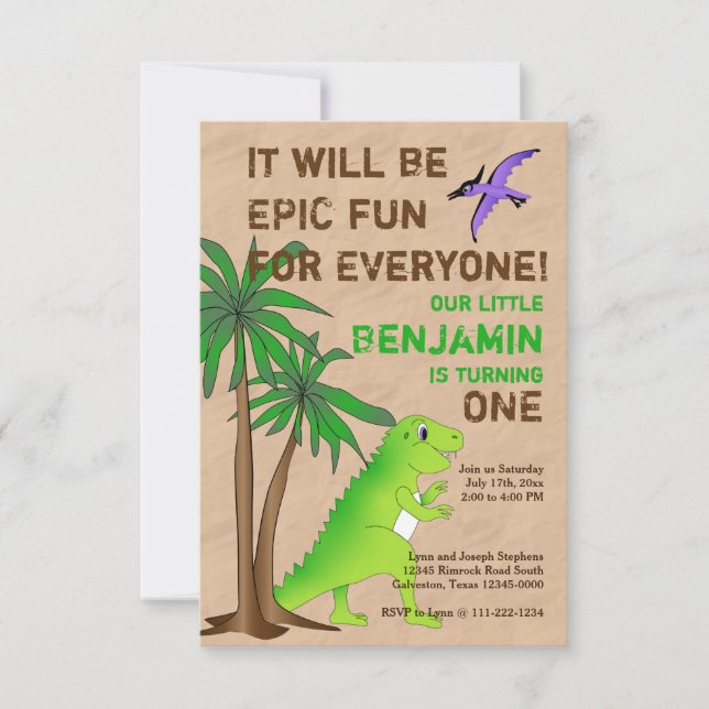 Convite de festas Dino Cute de Dinossaur Land (Frente)
