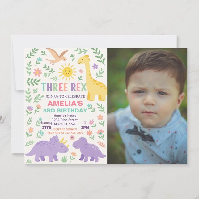 Convite de festas Dino Personalizado para Meninos  (Frente)