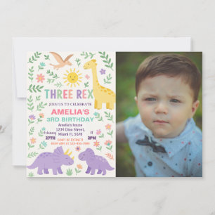 Convite de festas Dino Personalizado para Meninos 